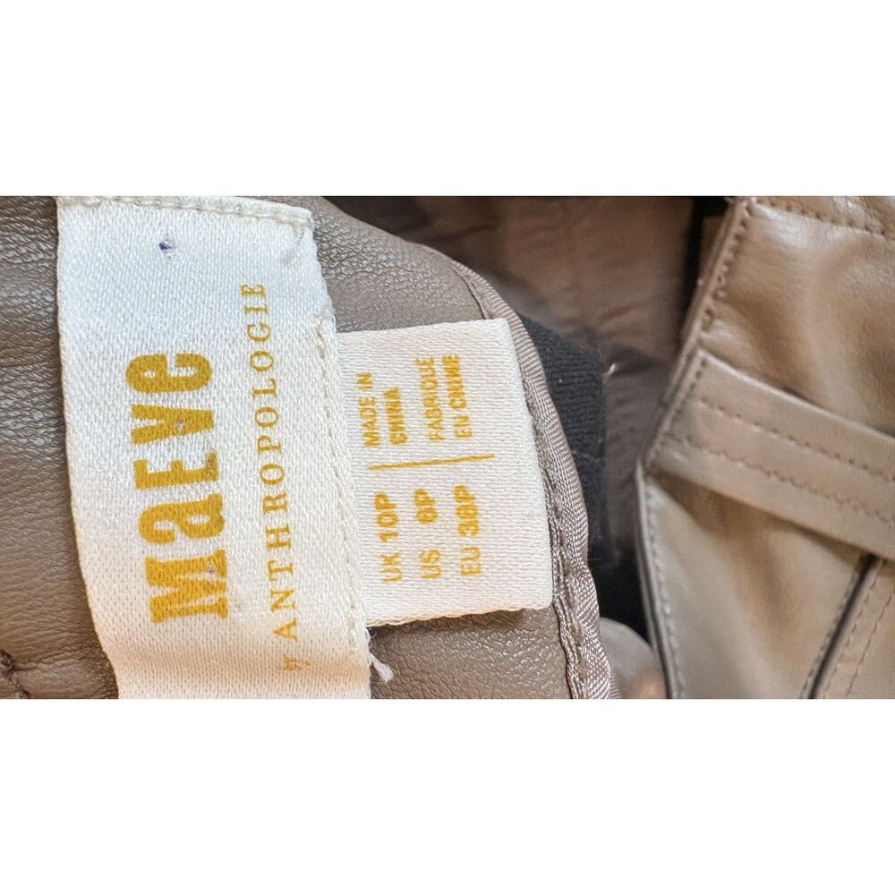 Anthropologie Maeve The Naomi Vegan Leather Wide Leg Flare Pants Taupe Gray Size - Picture 5 of 6